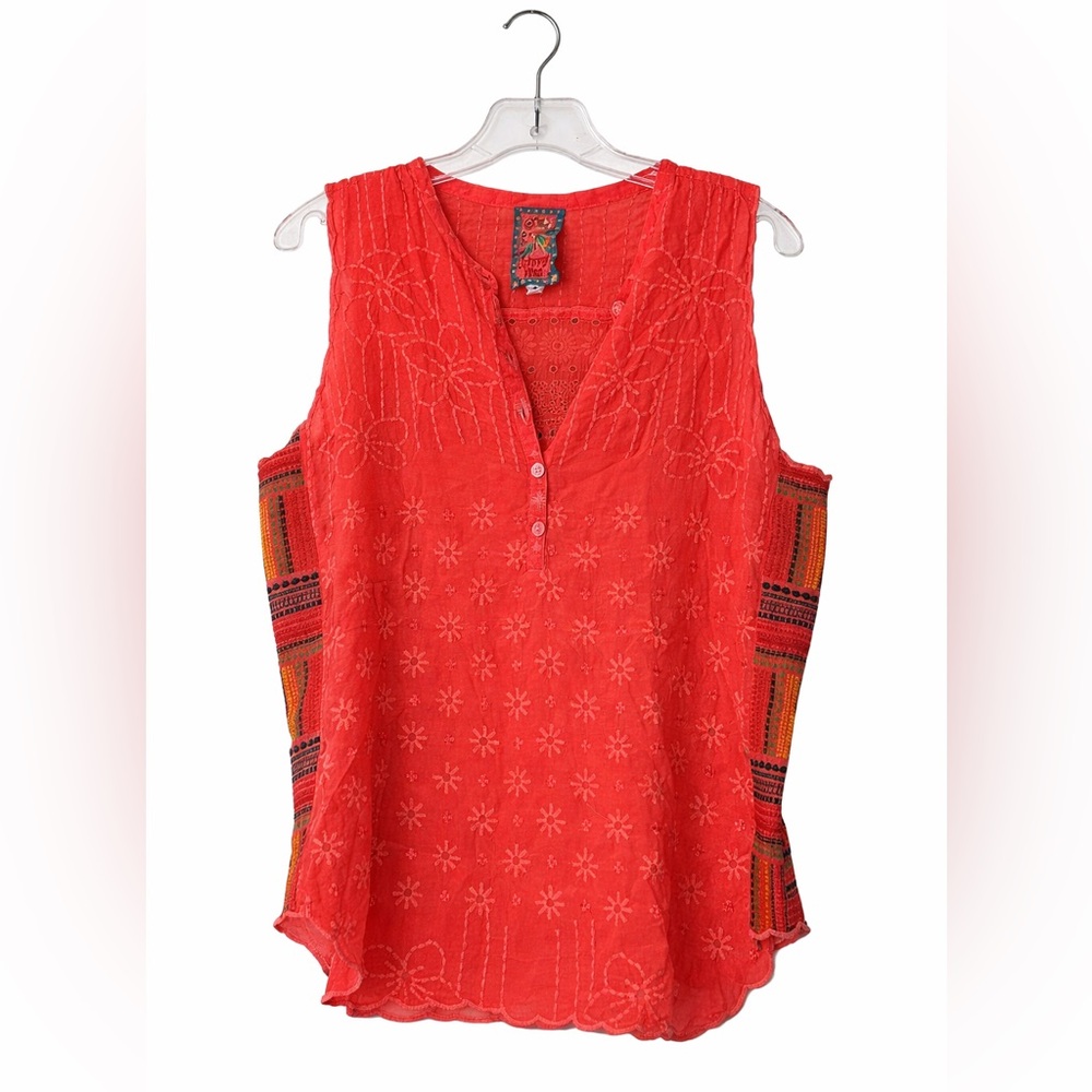 Johnny Was Embroidered Boho Sleeveless Top coral Floral Cotton Blouse Medium - Picture 2 of 10
